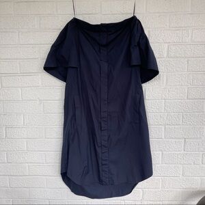 COPY - Vince Off Shoulder Poplin Cotton Shirt Dress Navy Size 4